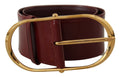 Maroon Wide Leather Gold Tone Metal Oval Buckle Belt - 75-cm-30-inches