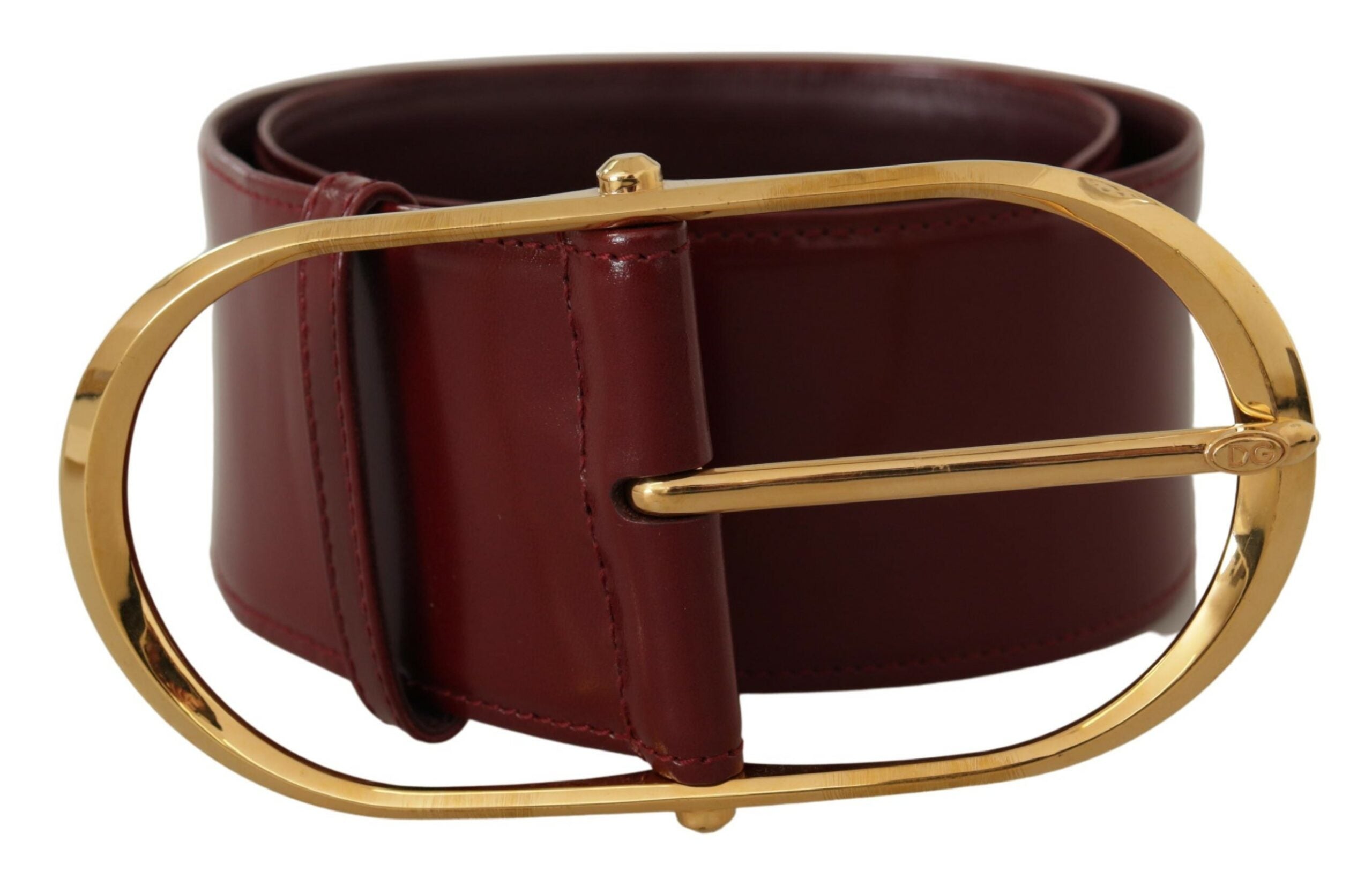 Maroon Wide Leather Gold Tone Metal Oval Buckle Belt - 75-cm-30-inches
