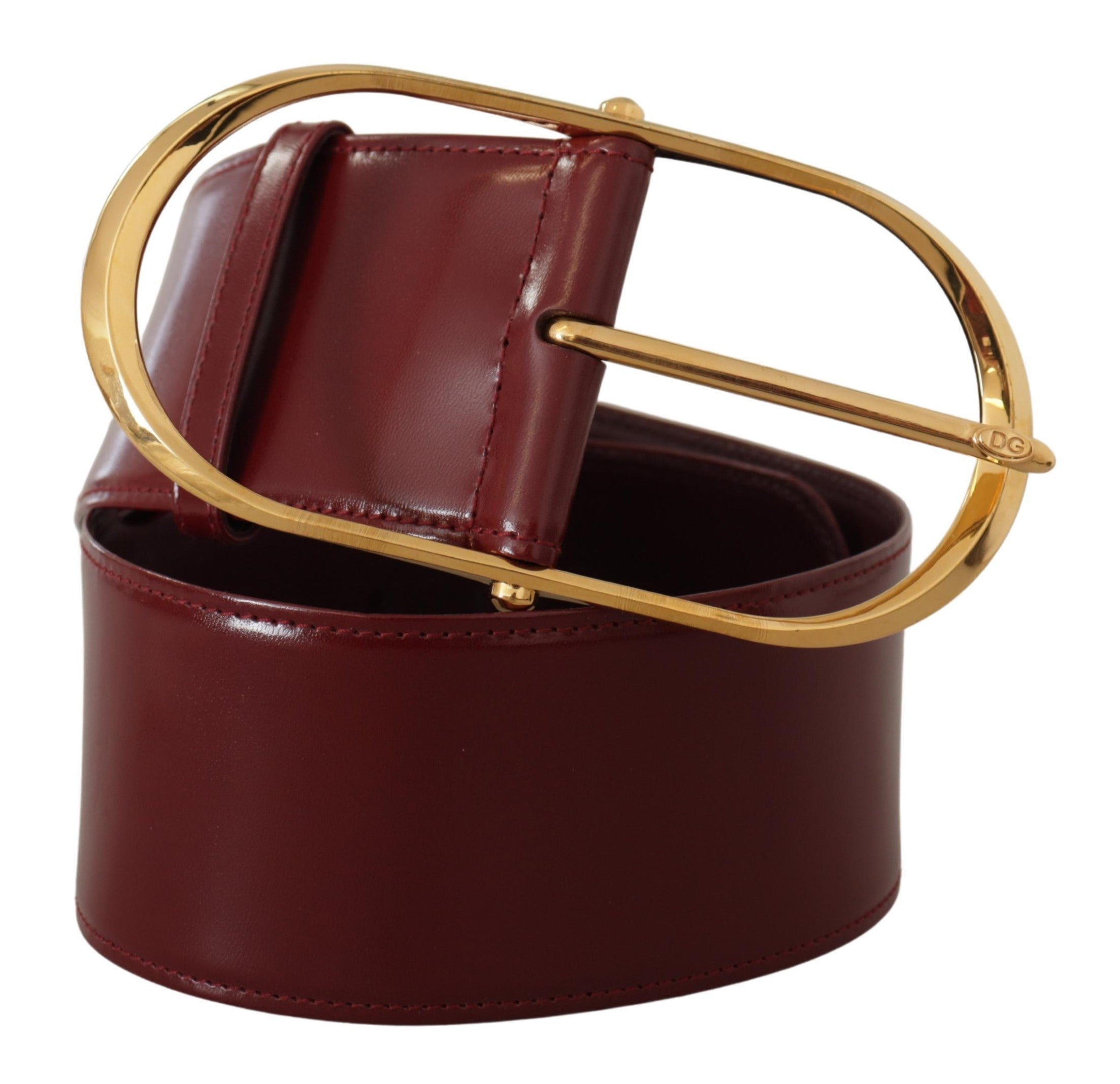 Maroon Wide Leather Gold Tone Metal Oval Buckle Belt - 75-cm-30-inches