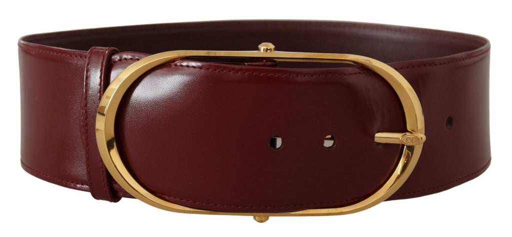 Maroon Wide Leather Gold Tone Metal Oval Buckle Belt - 75-cm-30-inches
