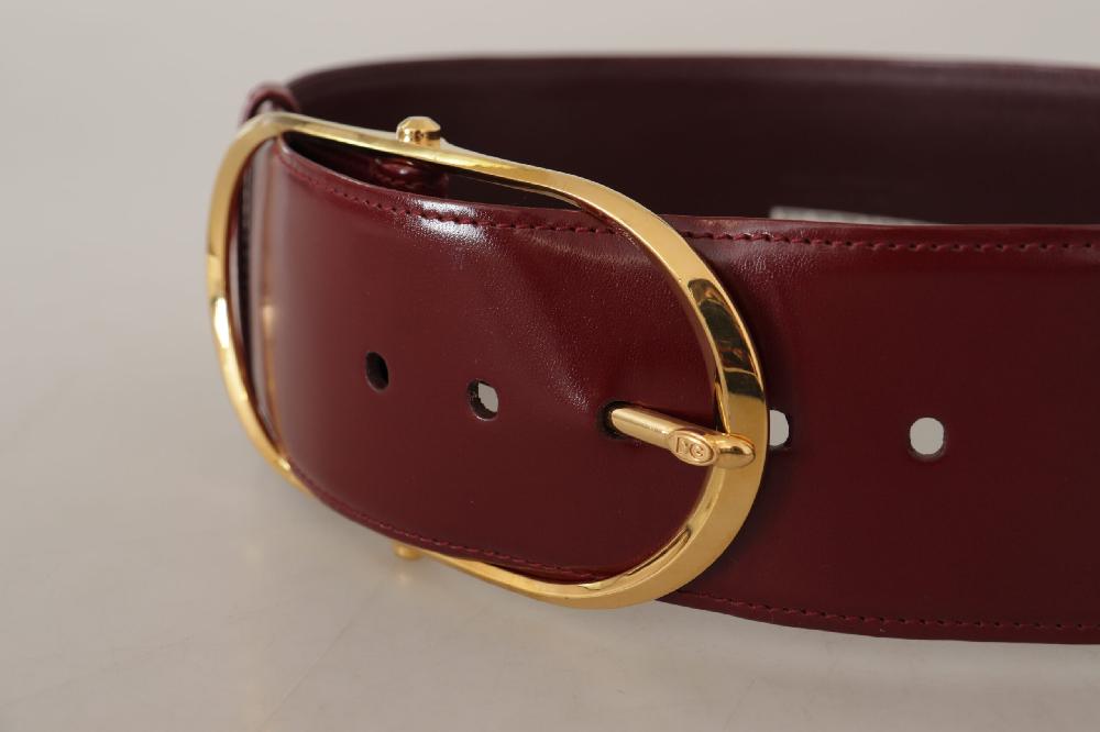 Maroon Wide Leather Gold Tone Metal Oval Buckle Belt - 75-cm-30-inches