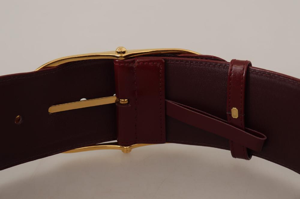 Maroon Wide Leather Gold Tone Metal Oval Buckle Belt - 75-cm-30-inches