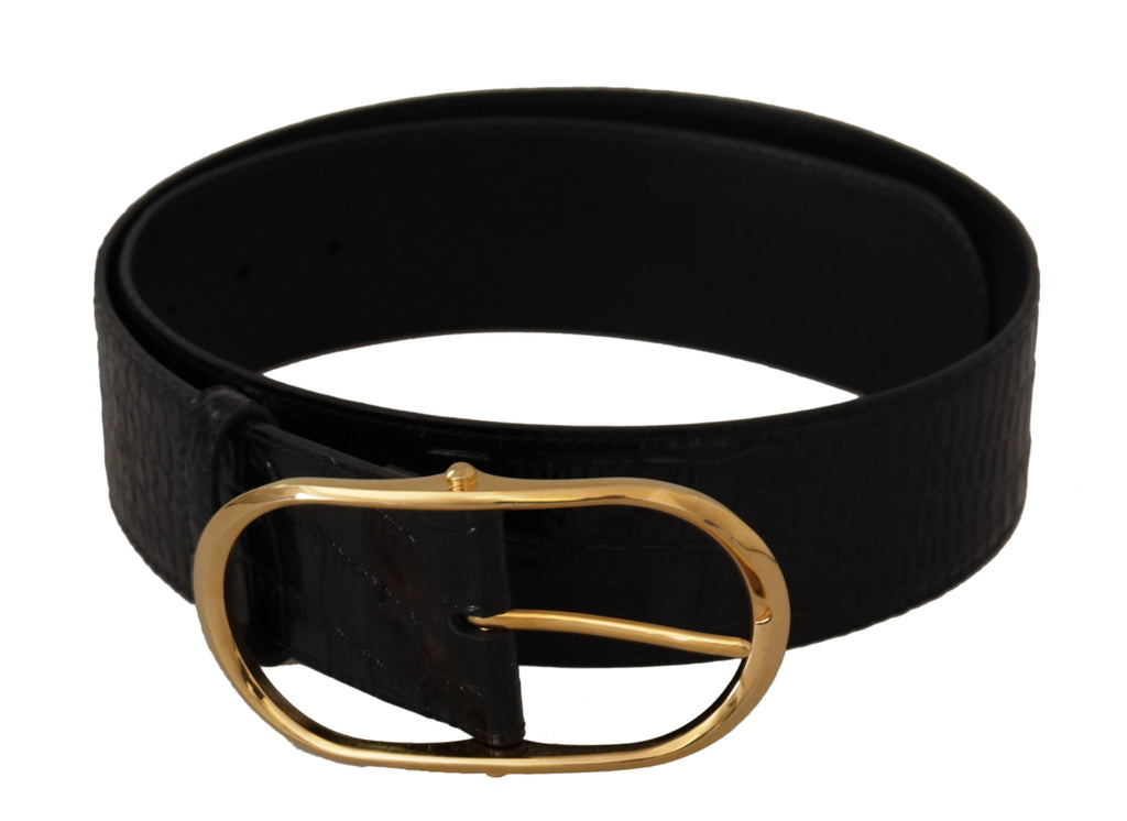 Black Embossed Leather Gold Tone Metal Buckle Belt - 80-cm-32-inches