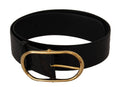Black Embossed Leather Gold Tone Metal Buckle Belt - 80-cm-32-inches