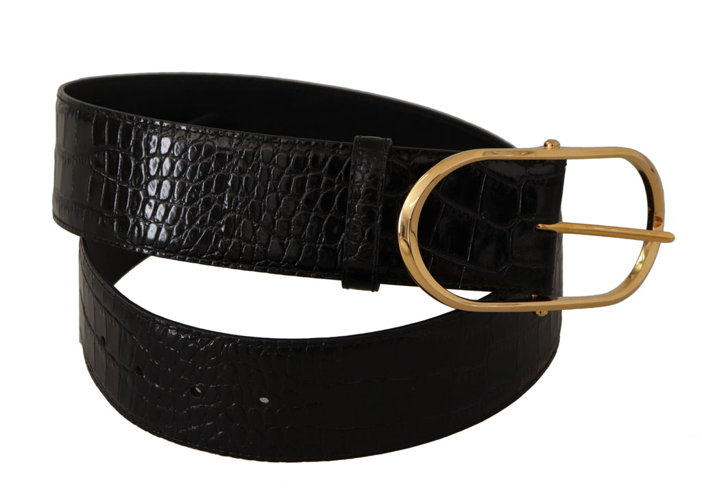 Black Embossed Leather Gold Tone Metal Buckle Belt - 80-cm-32-inches