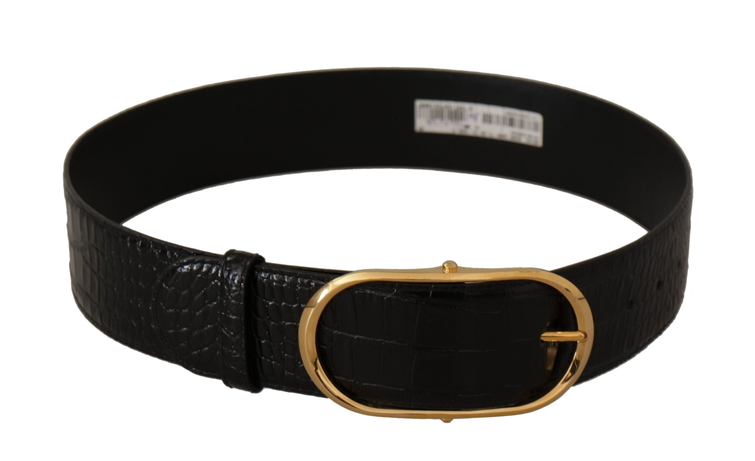 Black Embossed Leather Gold Tone Metal Buckle Belt - 80-cm-32-inches
