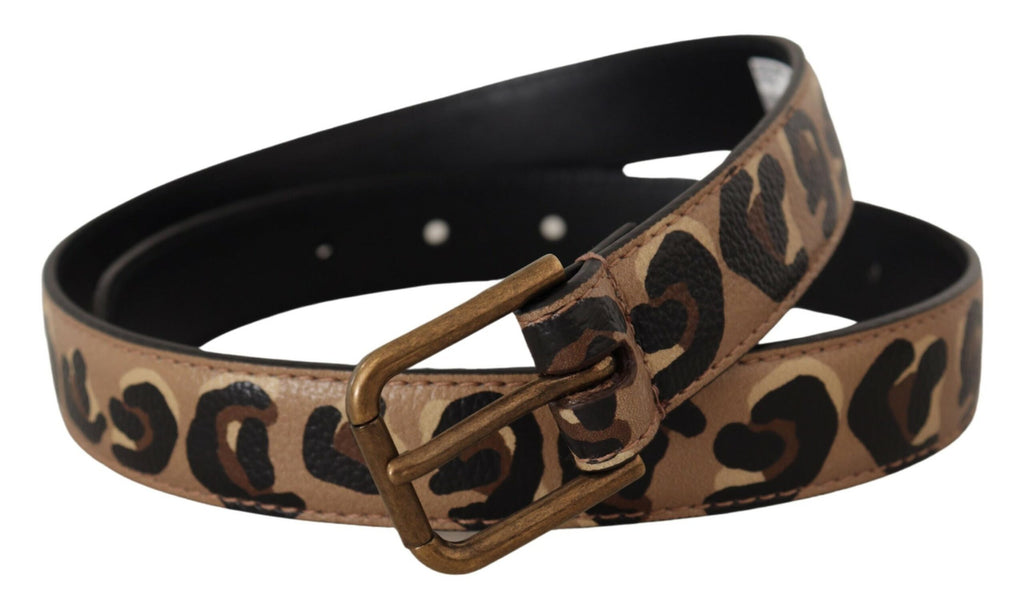 Brown Leopard Print Vintage Metal Waist Buckle Belt - 65-cm-26-inches