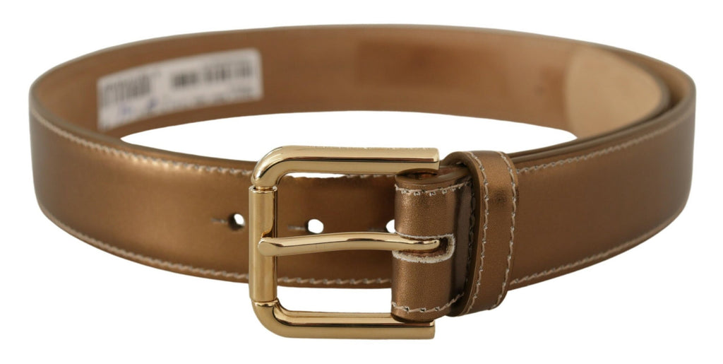 Bronze Calf Leather Gold Logo Waist Buckle Belt - 65-cm-26-inches