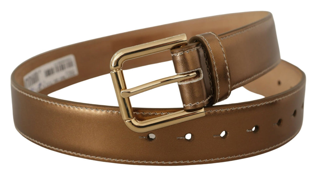 Bronze Calf Leather Gold Logo Waist Buckle Belt - 65-cm-26-inches