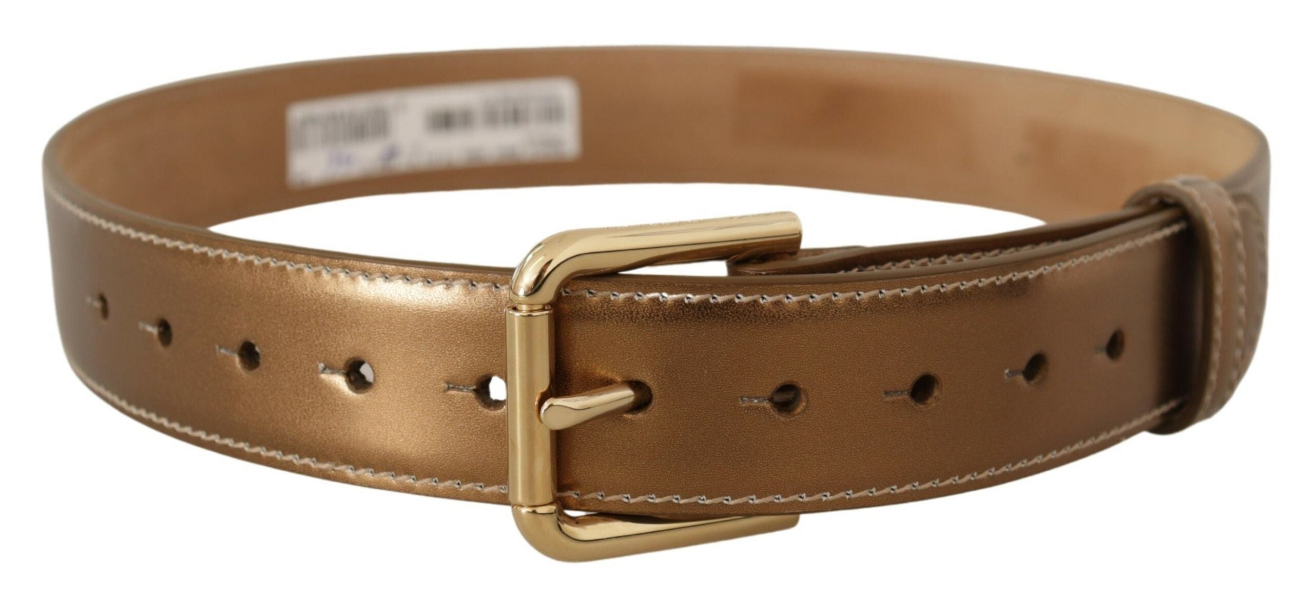 Bronze Calf Leather Gold Logo Waist Buckle Belt - 65-cm-26-inches