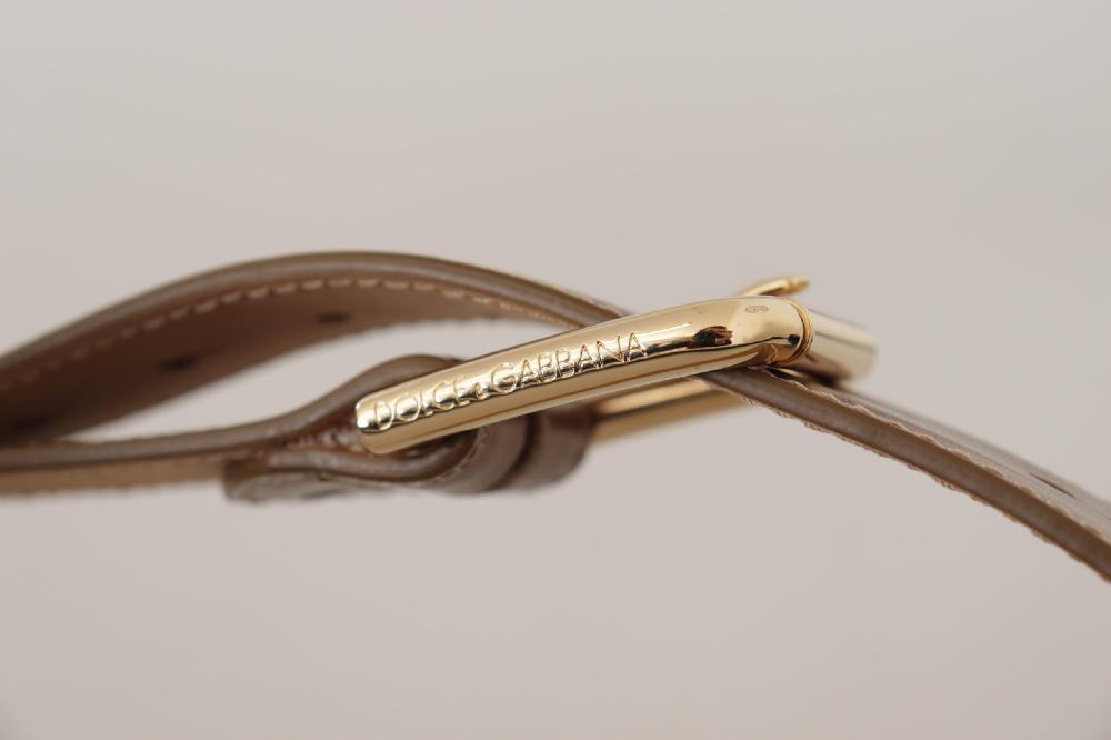 Bronze Calf Leather Gold Logo Waist Buckle Belt - 65-cm-26-inches
