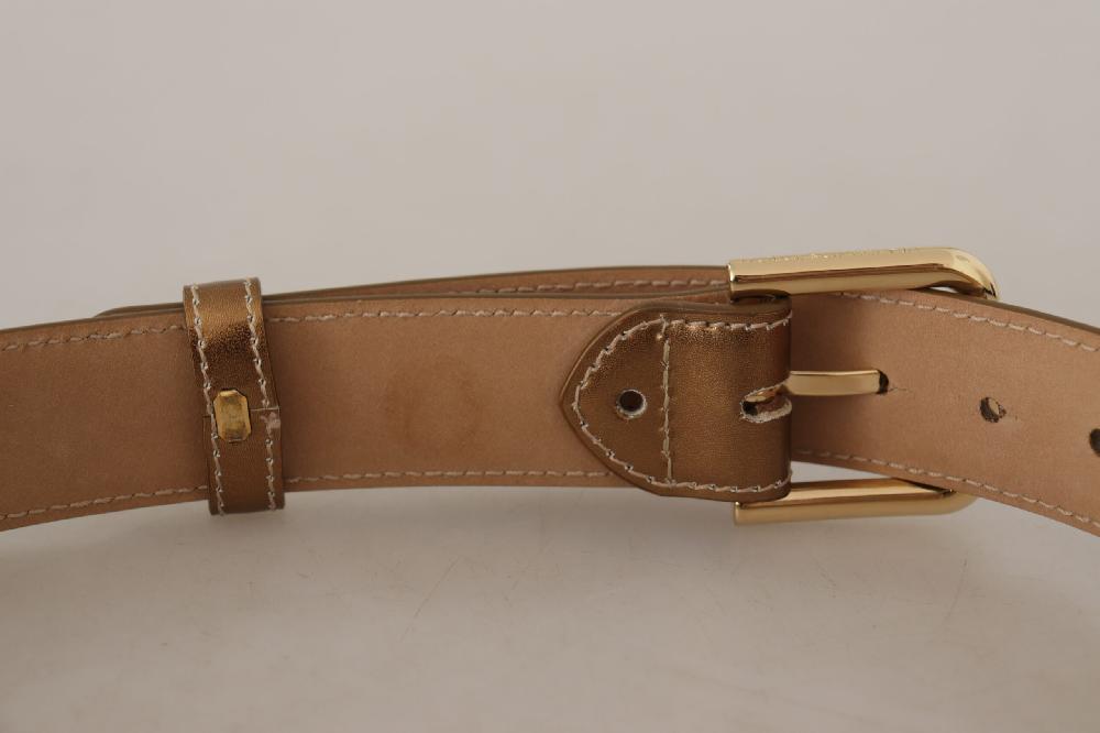 Bronze Calf Leather Gold Logo Waist Buckle Belt - 65-cm-26-inches