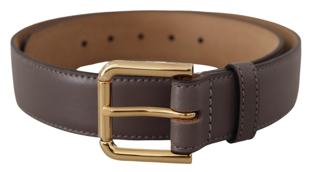 Gray Calfskin Leather Gold Metal Logo Buckle Belt - 70-cm-28-inches