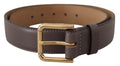 Gray Calfskin Leather Gold Metal Logo Buckle Belt - 70-cm-28-inches