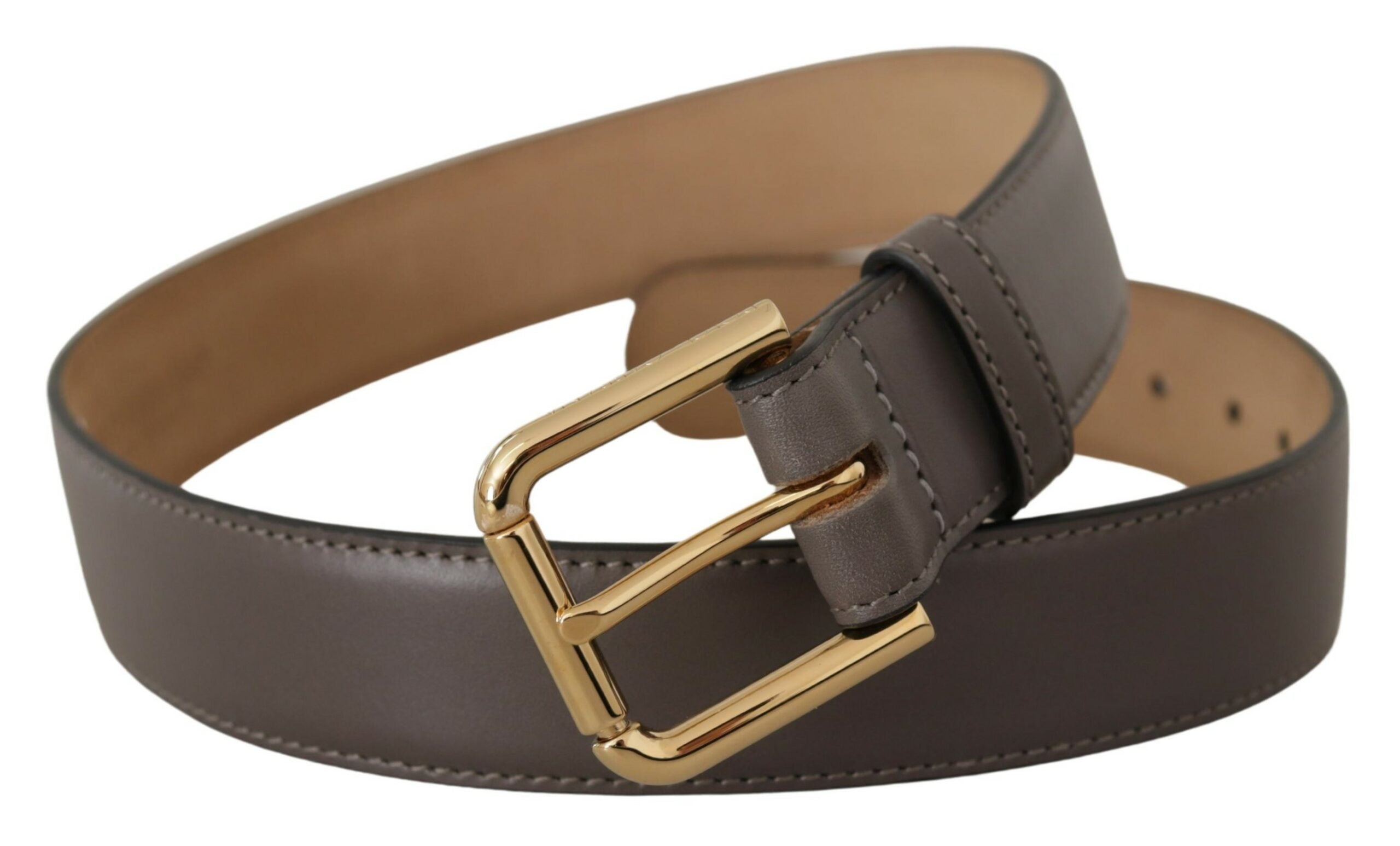 Gray Calfskin Leather Gold Metal Logo Buckle Belt - 70-cm-28-inches