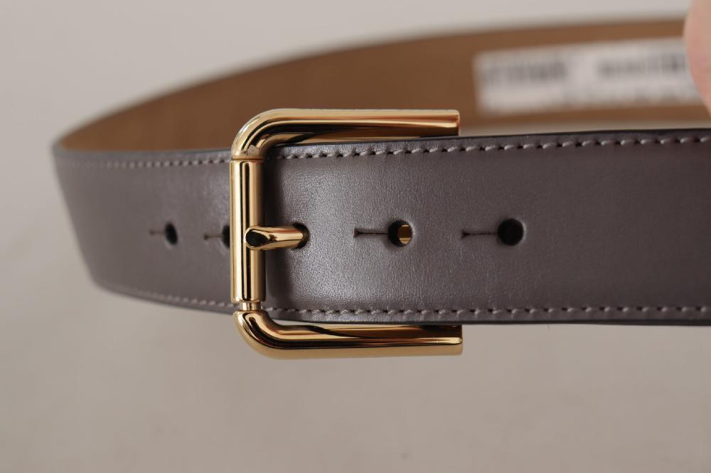 Gray Calfskin Leather Gold Metal Logo Buckle Belt - 70-cm-28-inches