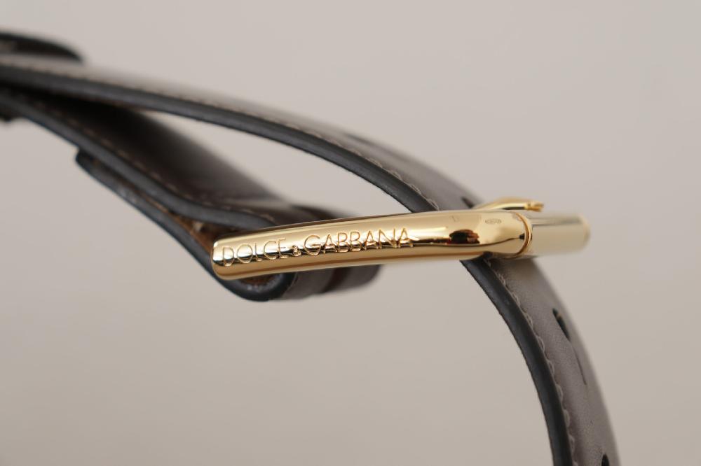 Gray Calfskin Leather Gold Metal Logo Buckle Belt - 70-cm-28-inches