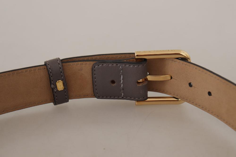 Gray Calfskin Leather Gold Metal Logo Buckle Belt - 70-cm-28-inches