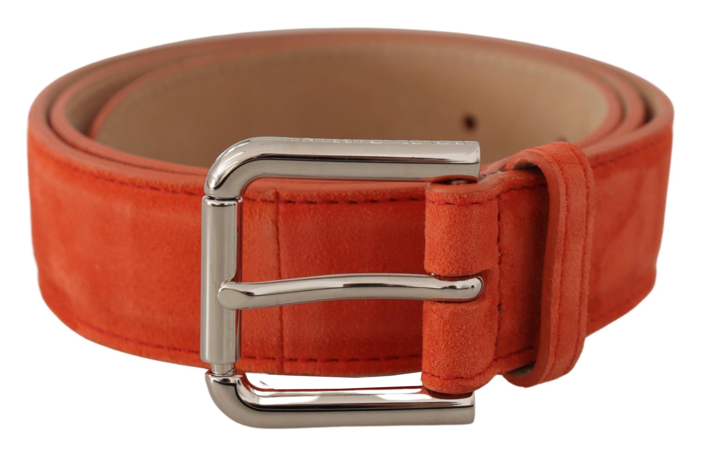 Orange Leather Suede Silver Logo Metal Buckle Belt - 75-cm-30-inches