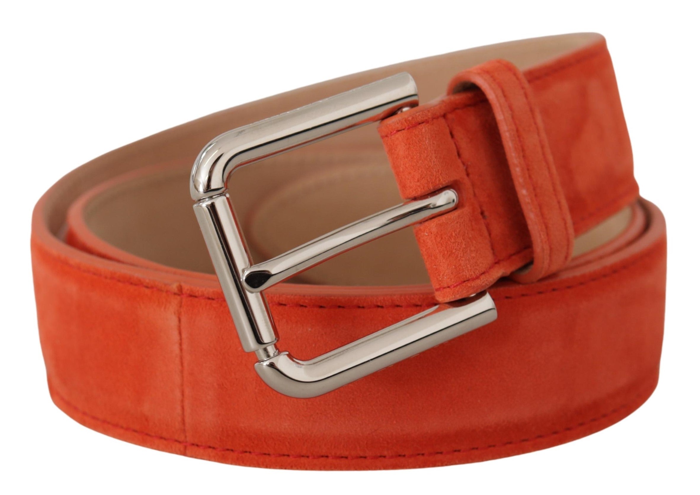 Orange Leather Suede Silver Logo Metal Buckle Belt - 75-cm-30-inches