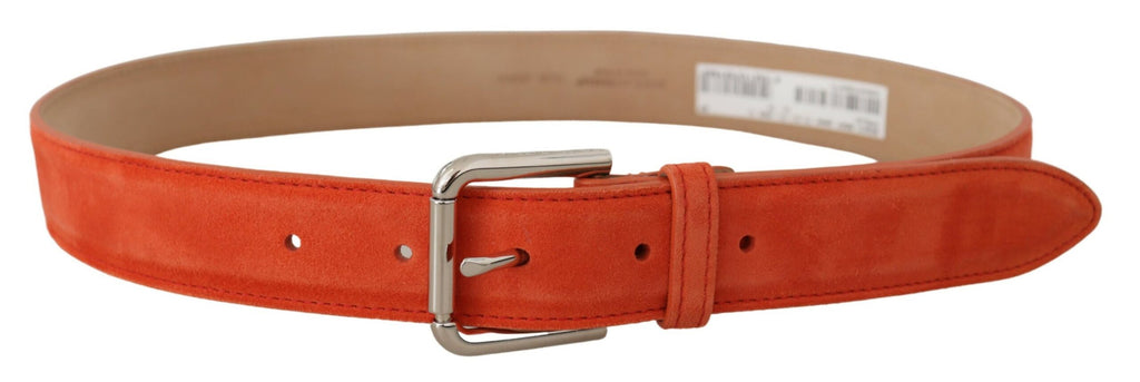 Orange Leather Suede Silver Logo Metal Buckle Belt - 75-cm-30-inches