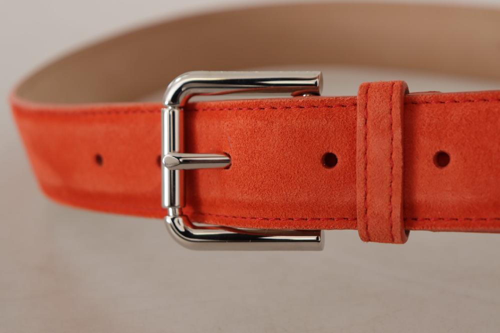 Orange Leather Suede Silver Logo Metal Buckle Belt - 75-cm-30-inches