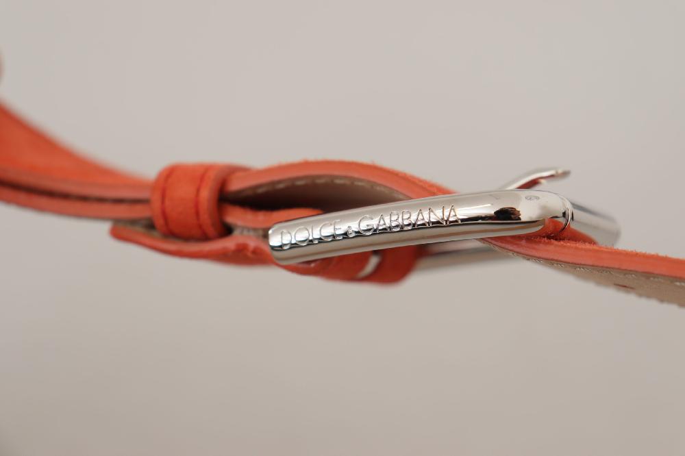 Orange Leather Suede Silver Logo Metal Buckle Belt - 75-cm-30-inches