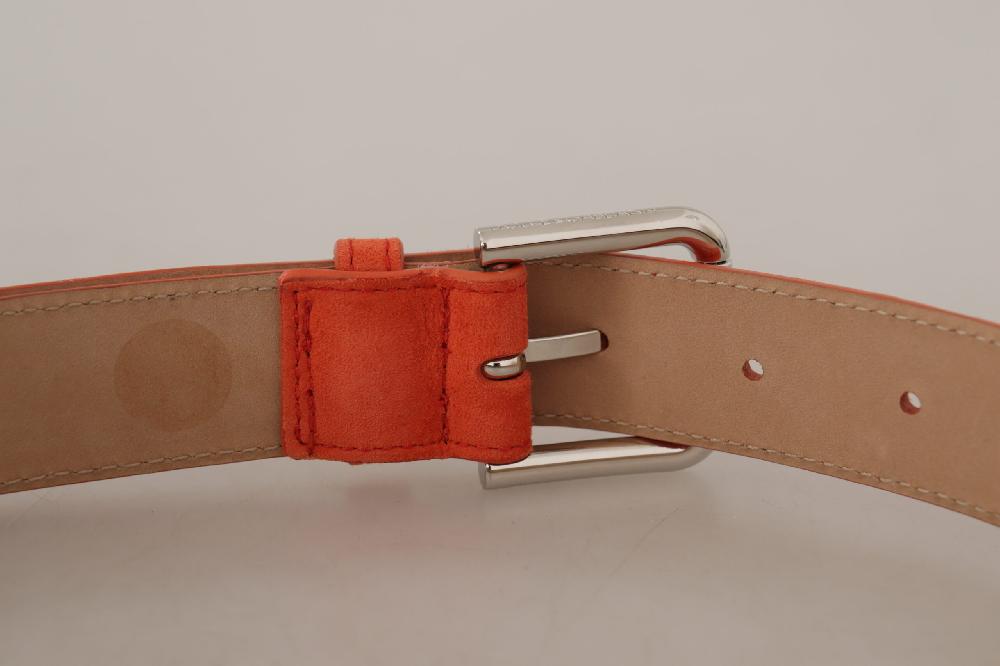 Orange Leather Suede Silver Logo Metal Buckle Belt - 75-cm-30-inches