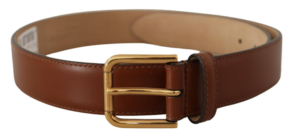 Brown Leather Polished Gold Metal Waist Buckle Belt - 70-cm-28-inches