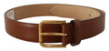 Brown Leather Polished Gold Metal Waist Buckle Belt - 70-cm-28-inches