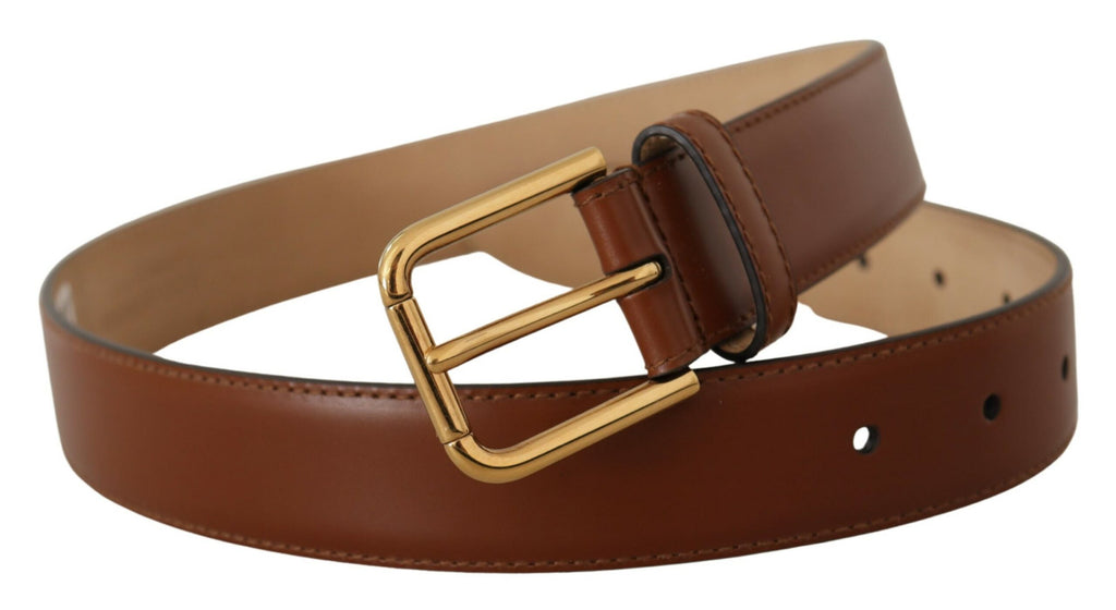 Brown Leather Polished Gold Metal Waist Buckle Belt - 70-cm-28-inches
