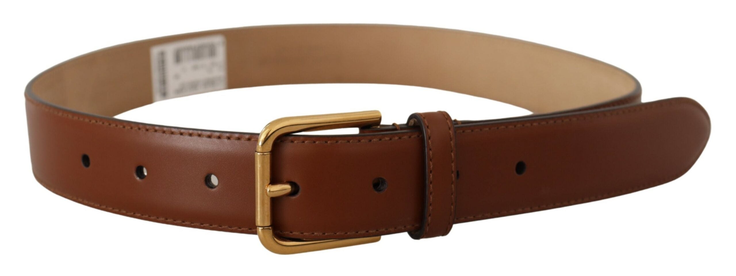 Brown Leather Polished Gold Metal Waist Buckle Belt - 70-cm-28-inches