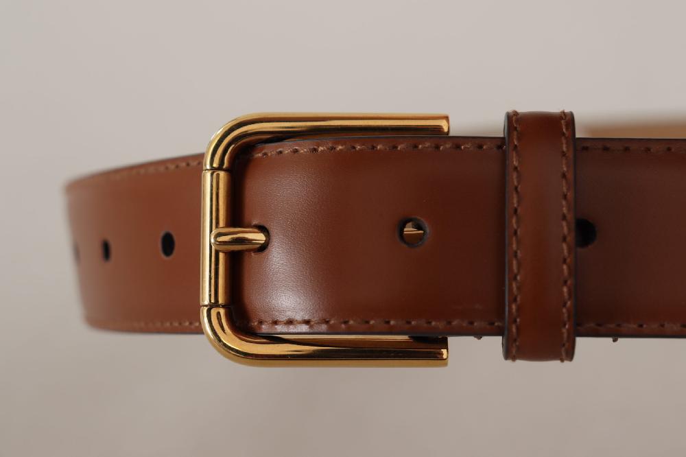 Brown Leather Polished Gold Metal Waist Buckle Belt - 70-cm-28-inches
