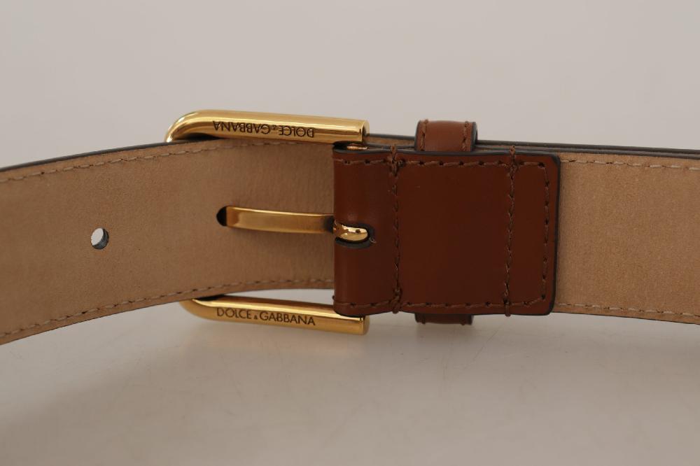 Brown Leather Polished Gold Metal Waist Buckle Belt - 70-cm-28-inches