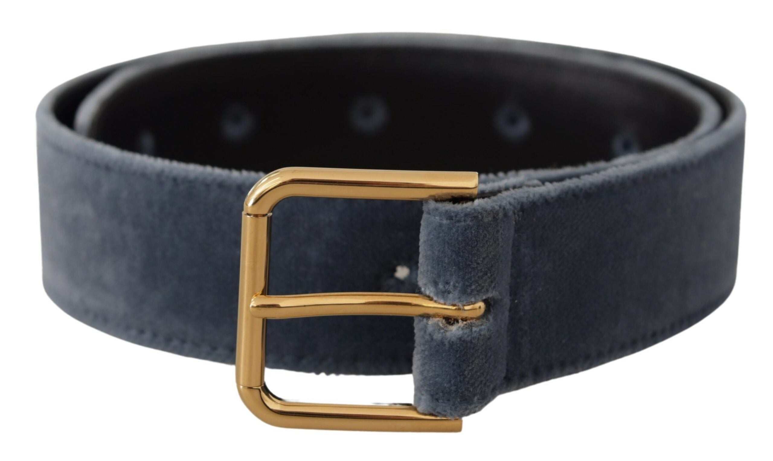 Navy Blue Velvet Gold Metal Logo Waist Buckle Belt - 60-cm-24-inches