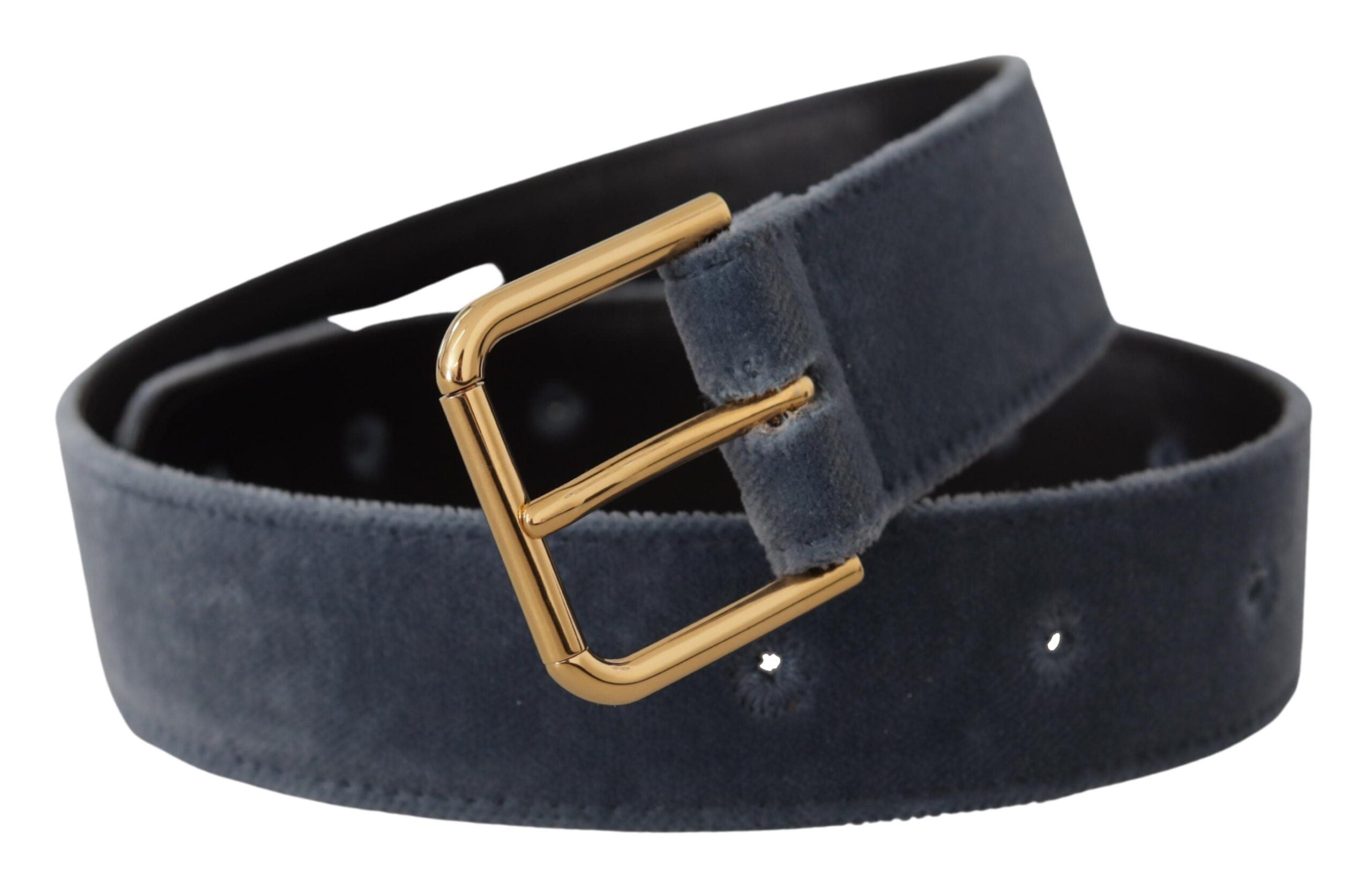 Navy Blue Velvet Gold Metal Logo Waist Buckle Belt - 60-cm-24-inches