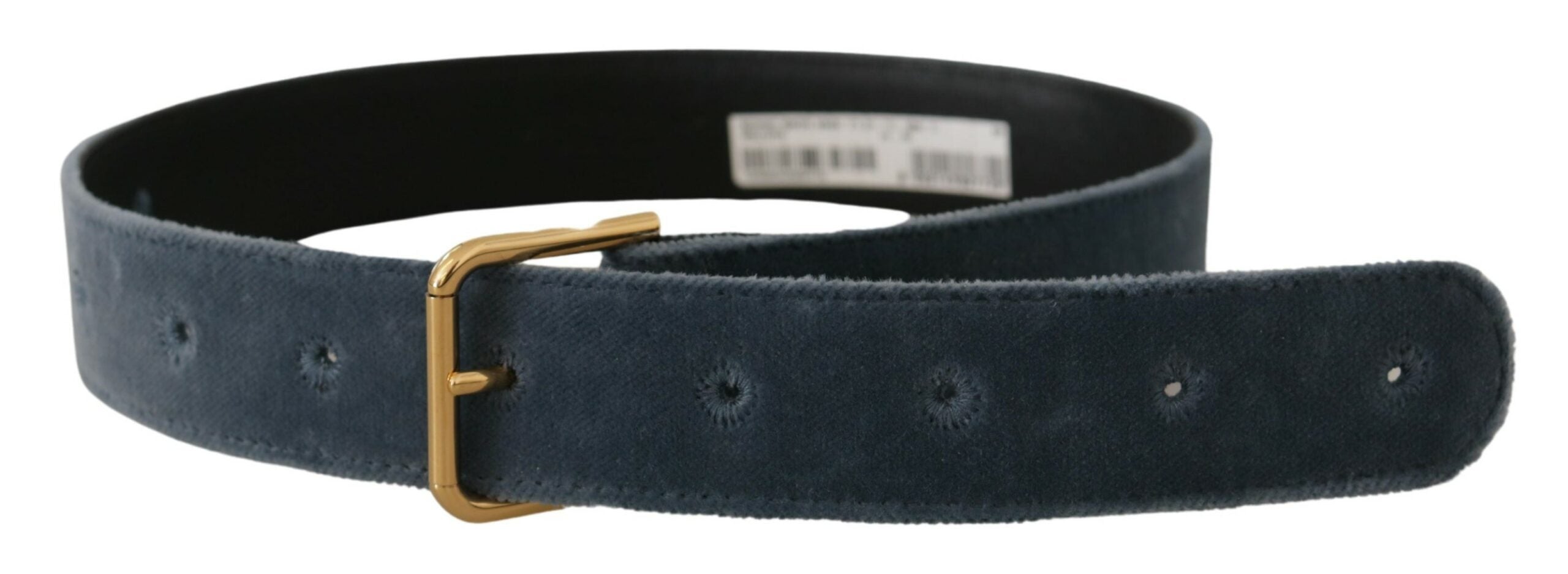 Navy Blue Velvet Gold Metal Logo Waist Buckle Belt - 60-cm-24-inches