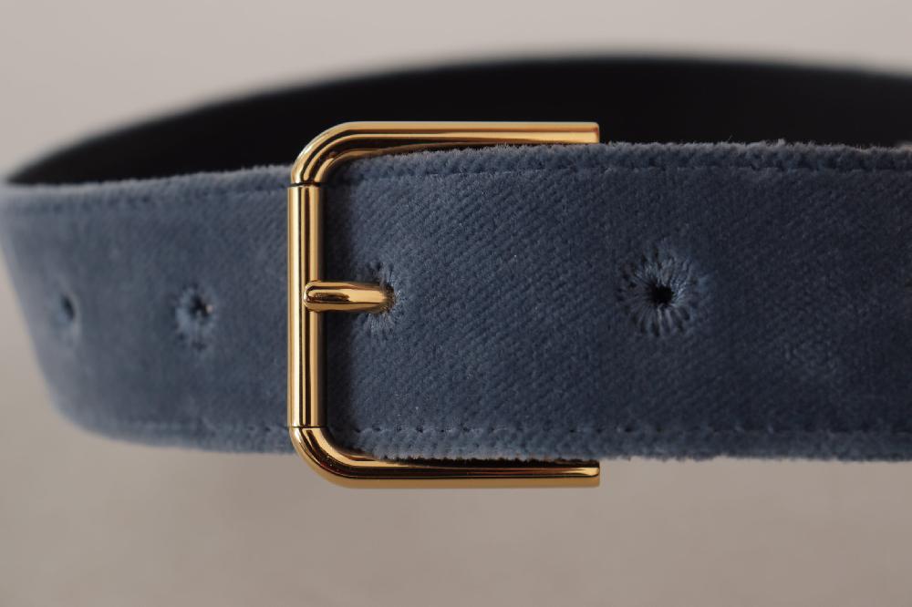 Navy Blue Velvet Gold Metal Logo Waist Buckle Belt - 60-cm-24-inches