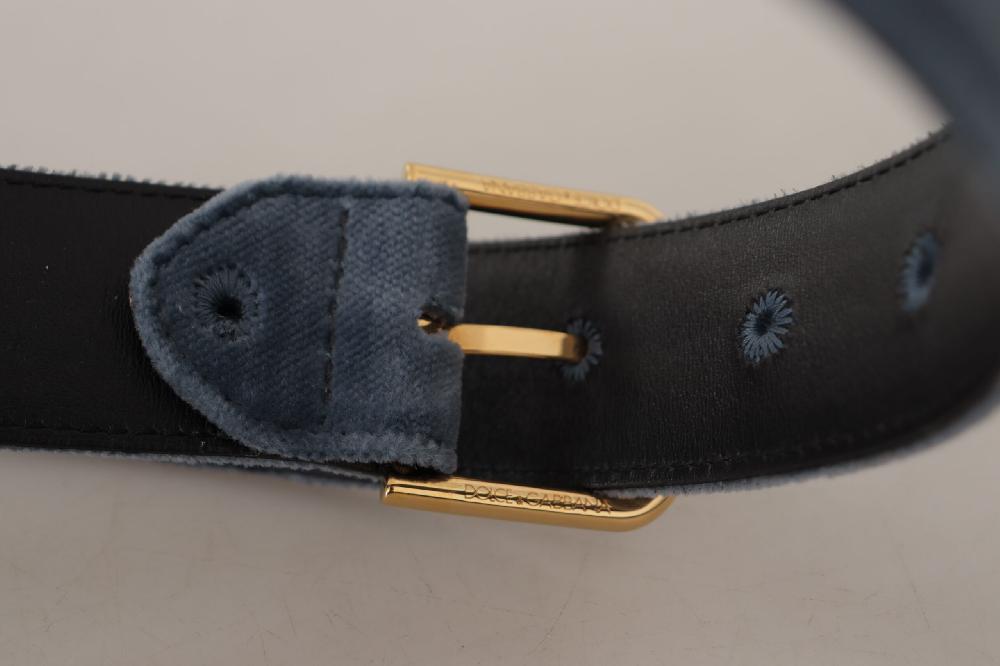 Navy Blue Velvet Gold Metal Logo Waist Buckle Belt - 60-cm-24-inches
