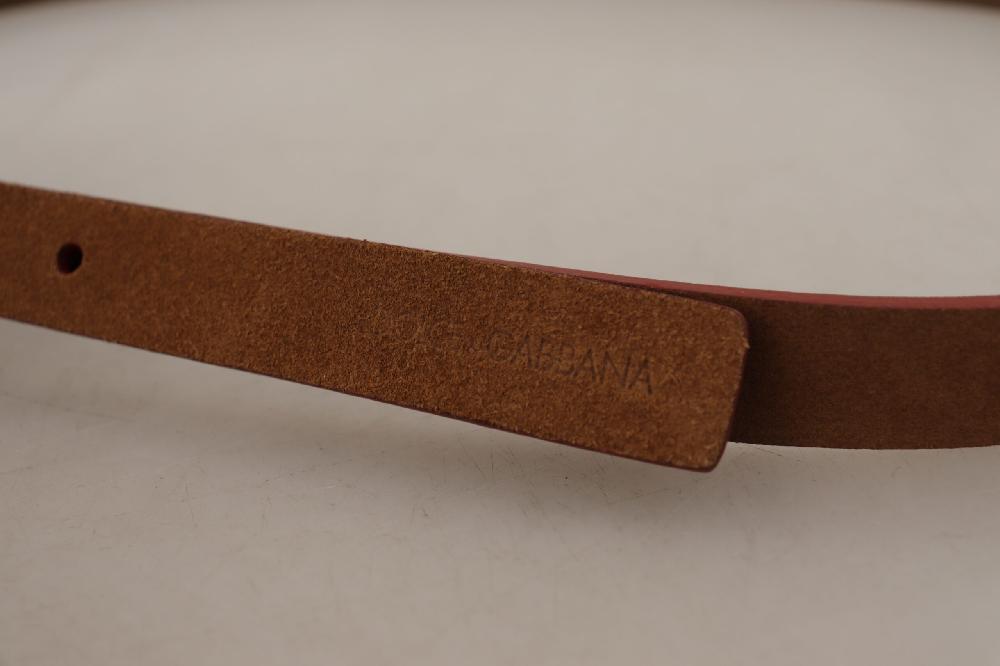 Brown Logo Engraved Metal Waist Buckle Belt - 90-cm-36-inches