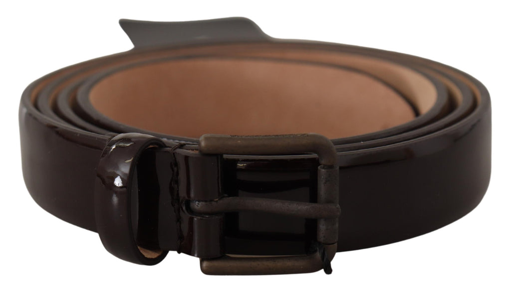 Black Patent Leather Logo Metal Waist Buckle Belt - 90-cm-36-inches