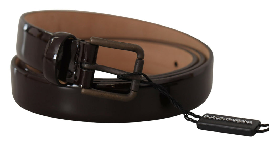 Black Patent Leather Logo Metal Waist Buckle Belt - 90-cm-36-inches