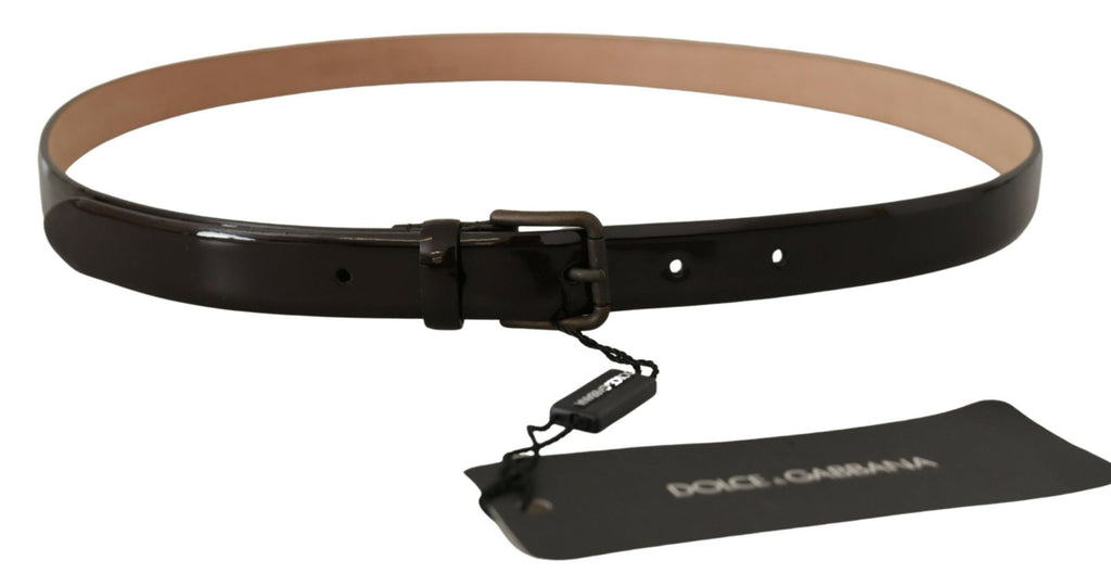 Black Patent Leather Logo Metal Waist Buckle Belt - 90-cm-36-inches