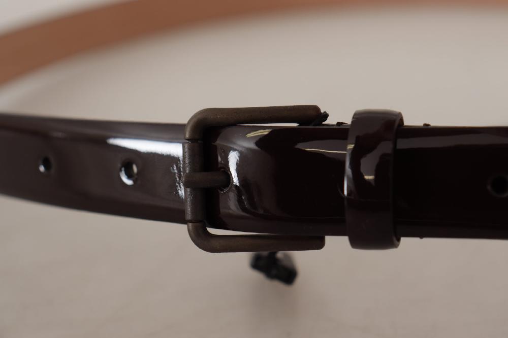Black Patent Leather Logo Metal Waist Buckle Belt - 90-cm-36-inches