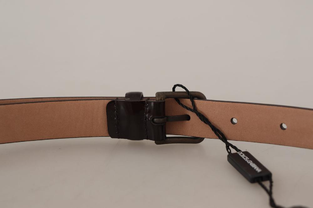 Black Patent Leather Logo Metal Waist Buckle Belt - 90-cm-36-inches