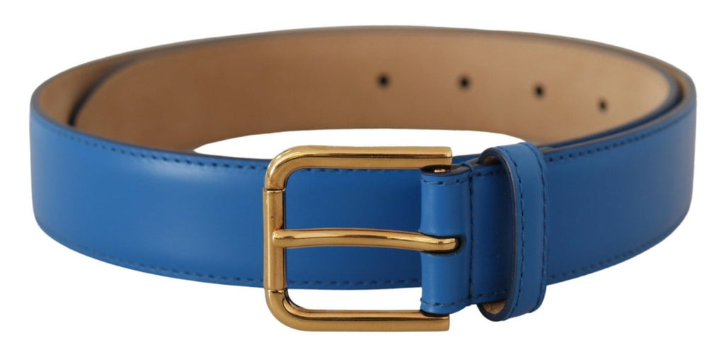 Blue Leather Gold Tone Logo Metal Waist Buckle Belt - 60-cm-24-inches