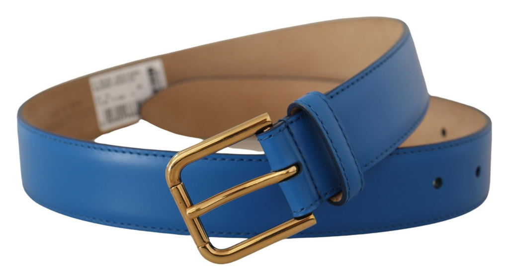 Blue Leather Gold Tone Logo Metal Waist Buckle Belt - 60-cm-24-inches