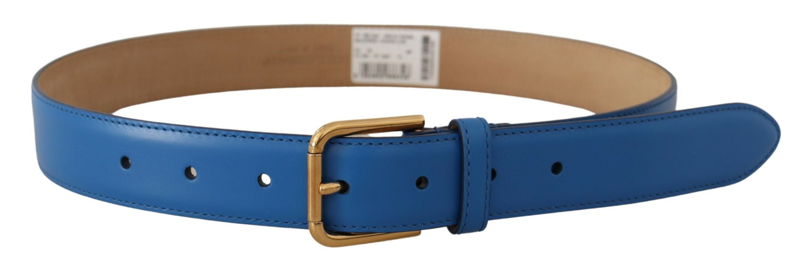 Blue Leather Gold Tone Logo Metal Waist Buckle Belt - 60-cm-24-inches