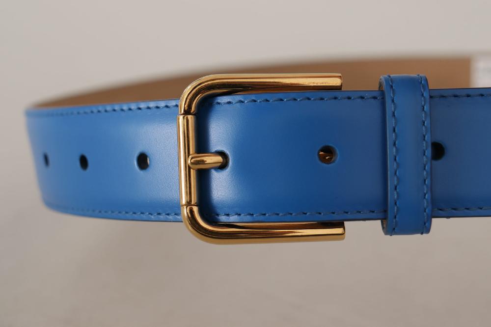 Blue Leather Gold Tone Logo Metal Waist Buckle Belt - 60-cm-24-inches