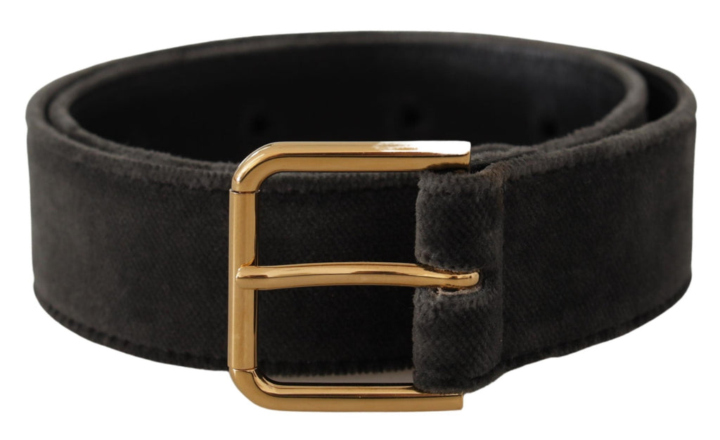 Brown Velvet Gold Tone Logo Metal Waist Buckle Belt - 60-cm-24-inches